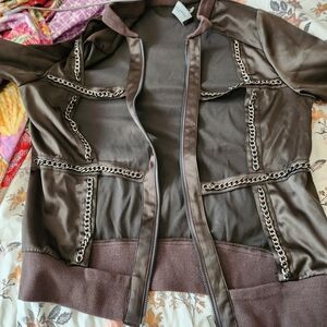 AKIRA Brown Chain-Detail Bomber Jacket